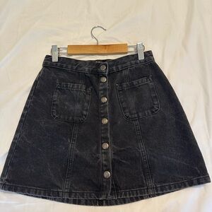 Black Denim Button-Front Skirt